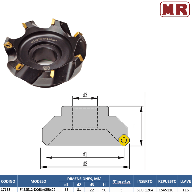 Fresa Frontal F45Se12-D063A05Rx22