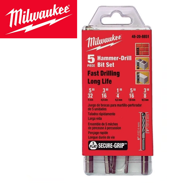 KIT 5 PIEZAS TALADRO PERCUTOR   MILWAUKEEE   48-20-8851