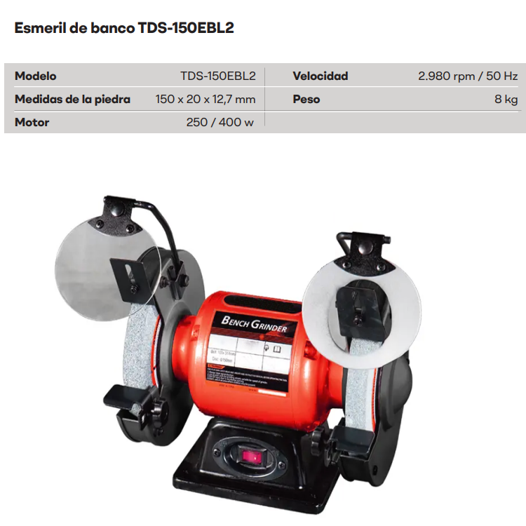 ESMERIL DE BANCO 150MM 400W TDS-150EBL-2 220V