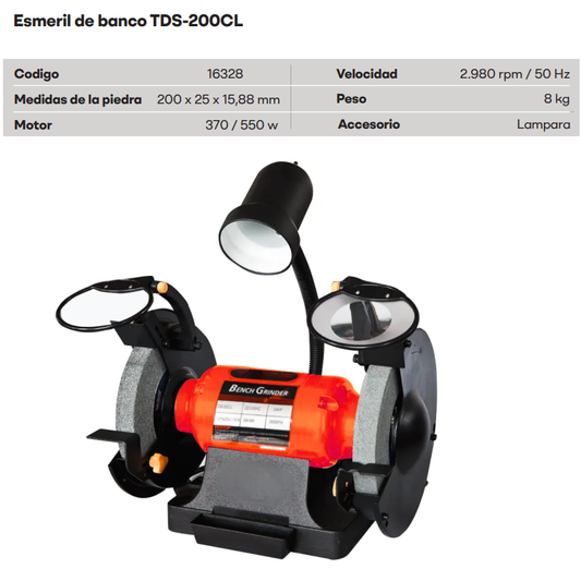 ESMERIL DE BANCO 200MM 550W TDS-200CL 220V