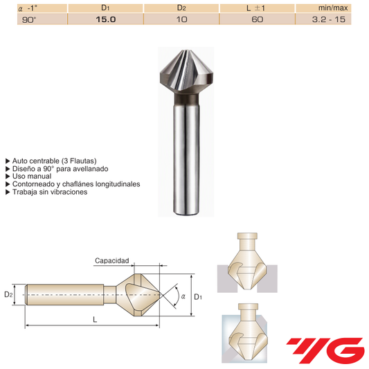 FRESA AVELLANAR Ø 3.2-15.0MM 90º 5%CO