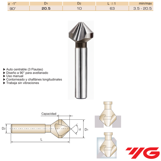 FRESA AVELLANAR Ø 3.5-20.5MM 90º 5%CO