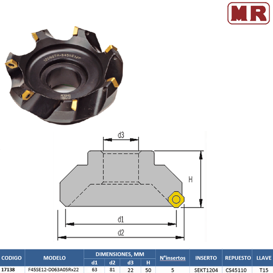 Fresa Frontal F45Se12-D063A05Rx22
