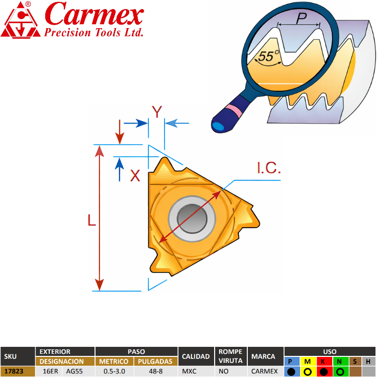 INSERTO ROSCADO 16 ER AG 55 MXC