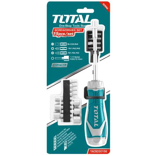 Juego De Destornillador 15 En 1 Industrial   Total   Tacsd30156